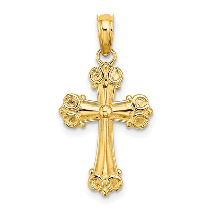 10K Cross with Scroll Tips and Button Center Charm