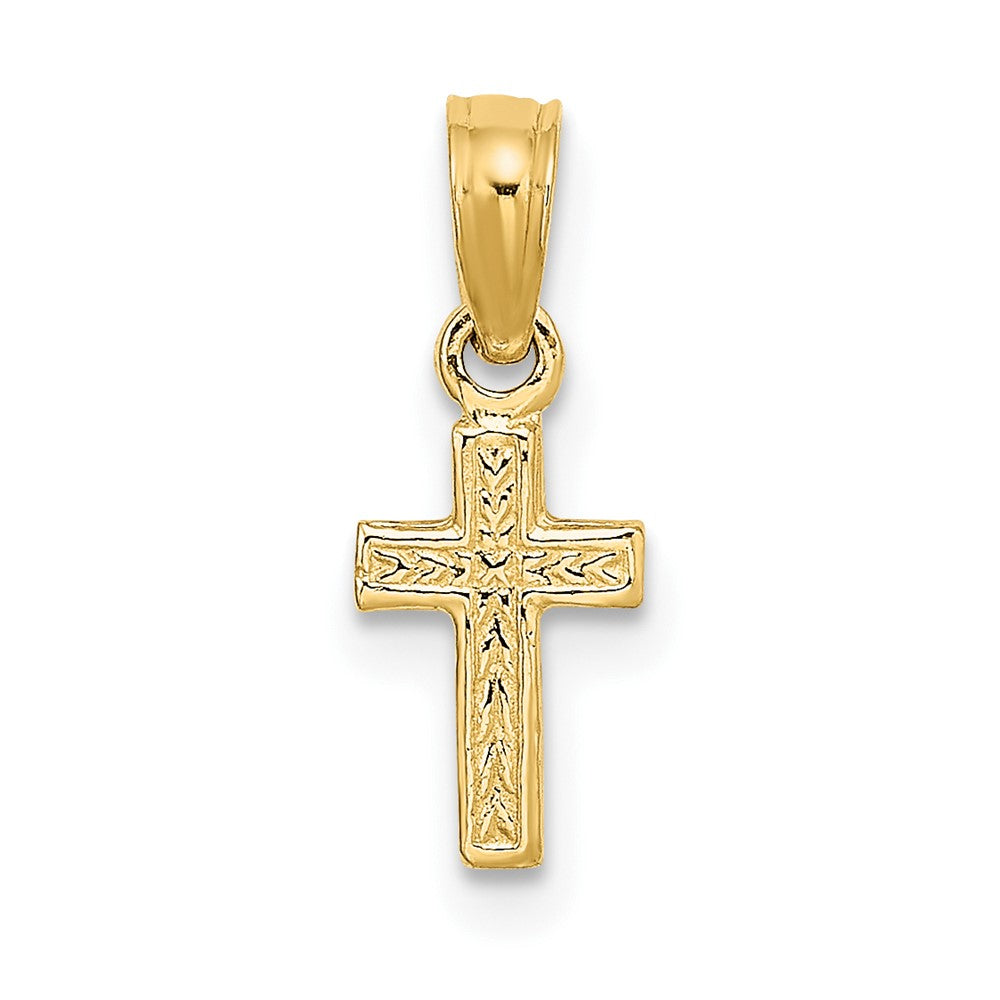 10K Polished Textured Mini Cross Charm
