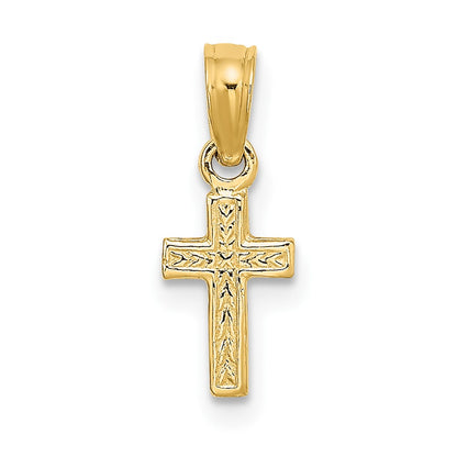 10K Polished Textured Mini Cross Charm