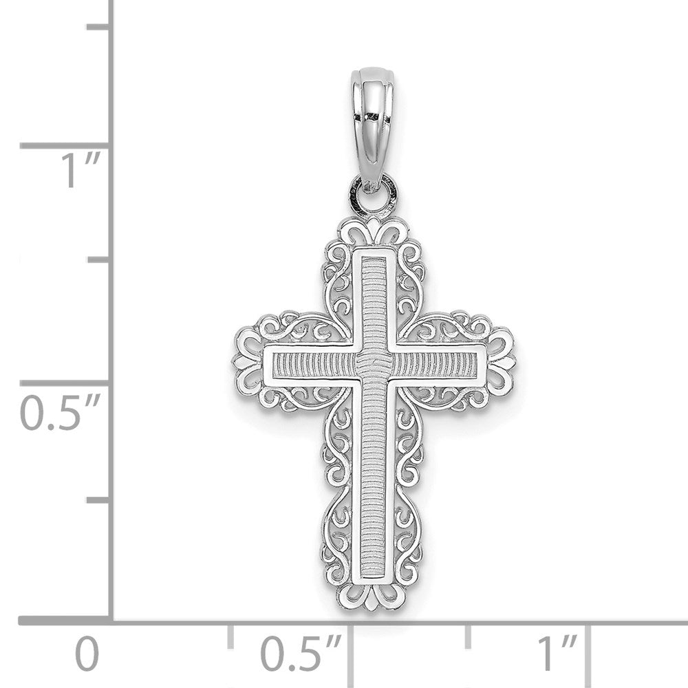 10K White Gold Textured with Lace Trim Cross Charm