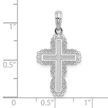 10K White Gold Textured with Lace Trim Cross Charm
