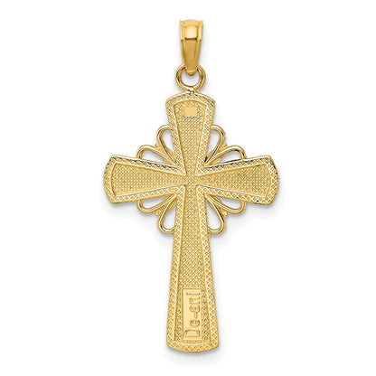 10K Polished with Beaded Edge Grid Accent Cross Charm