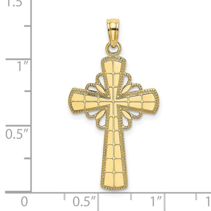 10K Polished with Beaded Edge Grid Accent Cross Charm