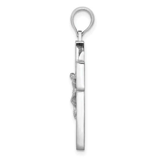 10K White Gold Textured Crucifix with Frame Charm
