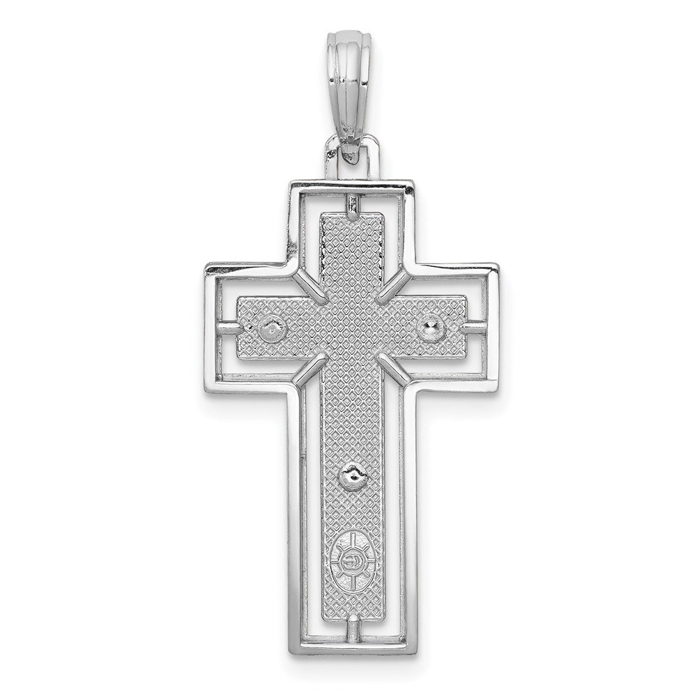 10K White Gold Textured Crucifix with Frame Charm
