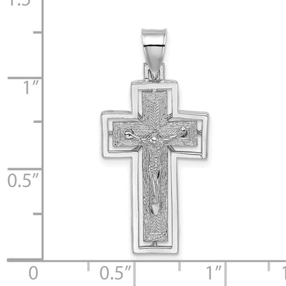 10K White Gold Textured Crucifix with Frame Charm