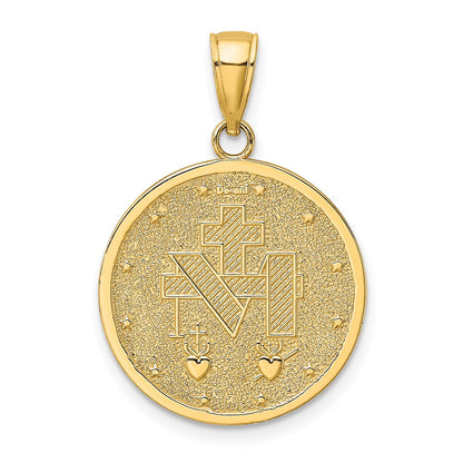 10K Polished and Satin Round Miraculous Medal Charm