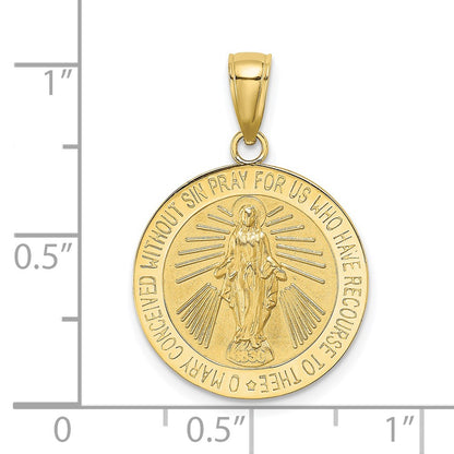 10K Polished and Satin Round Miraculous Medal Charm