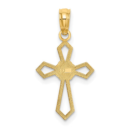 10K Cut-Out Flat Cross with Flower Center Charm
