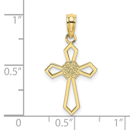10K Cut-Out Flat Cross with Flower Center Charm