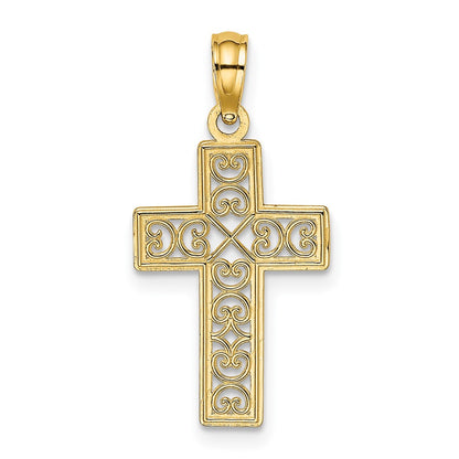 10K Textured Filigree Center Cross Charm