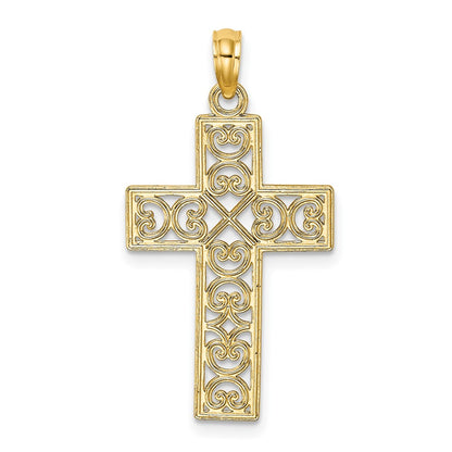 10K Textured Filigree Center Cross Charm