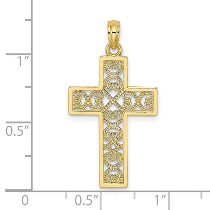 10K Textured Filigree Center Cross Charm