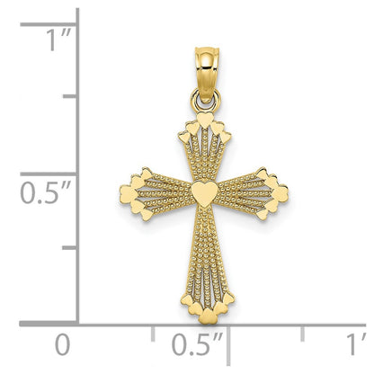 10K Cut-Out Stripes Cross with Heart Center Charm