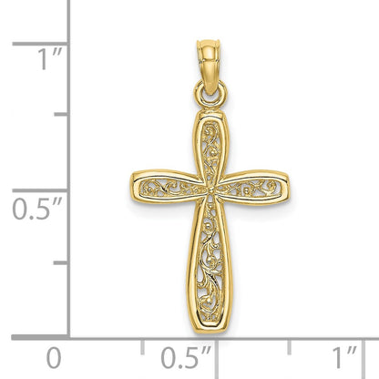 10K Cross with Filigree Center Charm