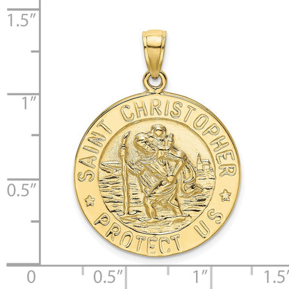 10K Polished Saint Christopher Large Round Medal Charm