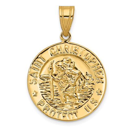 10K Polished Saint Christopher Large Round Medal Charm
