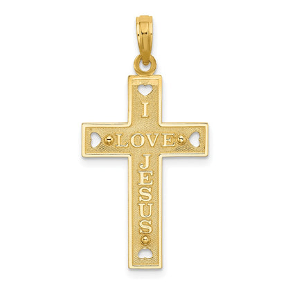 10K Cut-Out Heart Reversible I LOVE JESUS Crucifix Charm