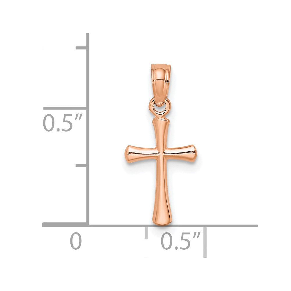 10K Rose Gold Polished Beveled Cross w/ Round tips Charm