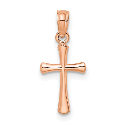 10K Rose Gold Small Polished Beveled Cross with Rounded tips Charm