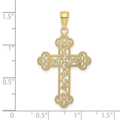 10K Large Textured  Beaded Edge Cross Charm