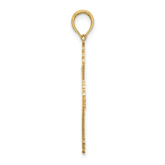 10K Cut-out Striped Cross with Heart Center Charm