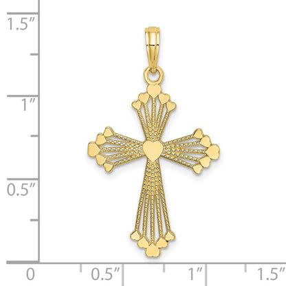 10K Cut-out Striped Cross with Heart Center Charm