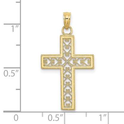10k Diamond-cut Filigree Cross Pendant