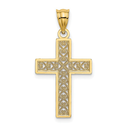 10K Diamond-cut Edge Filigree Center Cross Charm