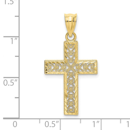 10K Diamond-cut Edge Filigree Center Cross Charm