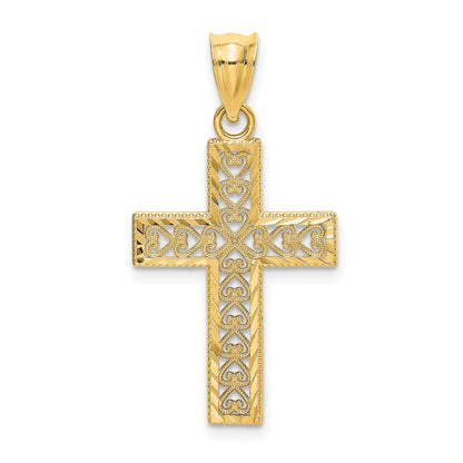 10K Diamond-cut Edge Filigree Center Cross Charm