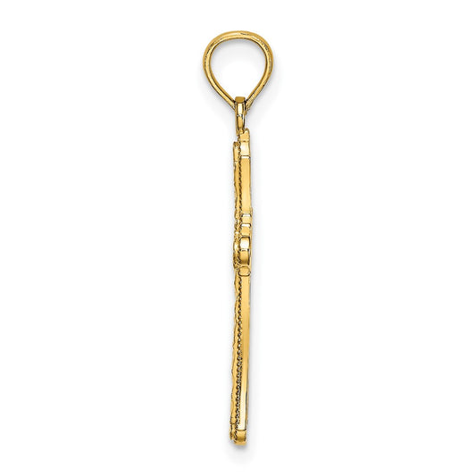10K Diamond-cut Striped Cross Charm