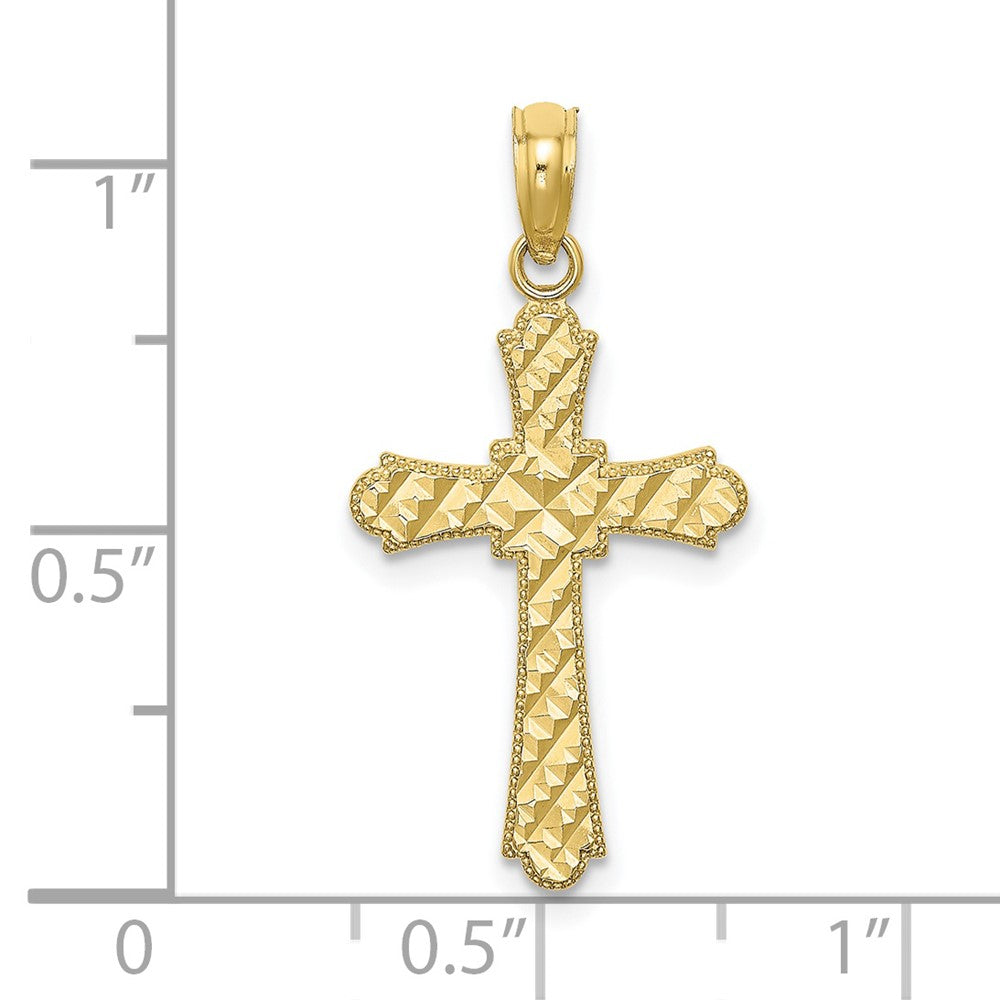 10K Diamond-cut Striped Cross Charm