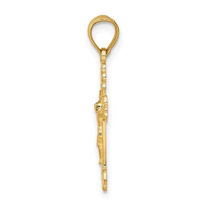 10K Textured Scalloped Edge Crucifix Charm