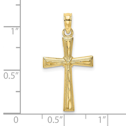 10K Diamond-cut Textured Cross Charm