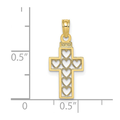 10K Cut-Out Heart Design Cross Charm