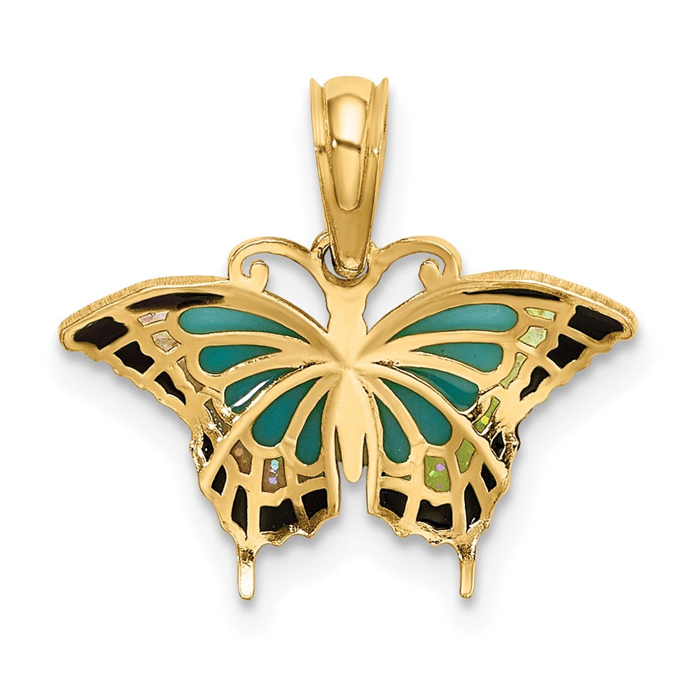 10K Small Aqua and Black Enameled Butterfly Charm