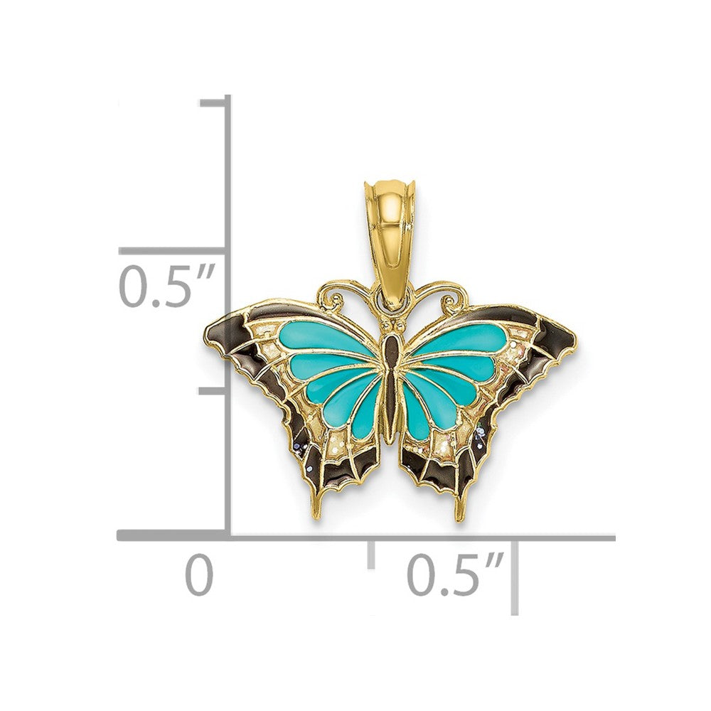 10K Small Aqua and Black Enameled Butterfly Charm