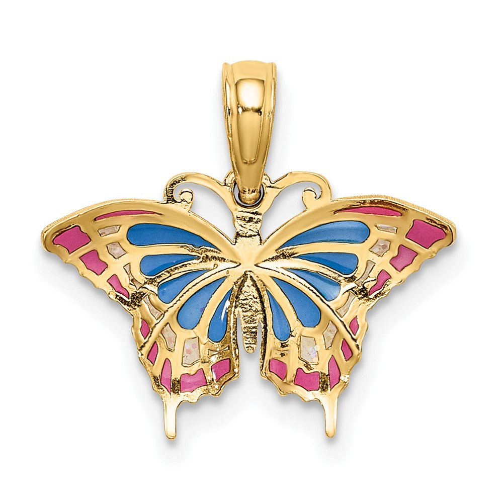 10K Small Blue and Red Enameled Butterfly Charm