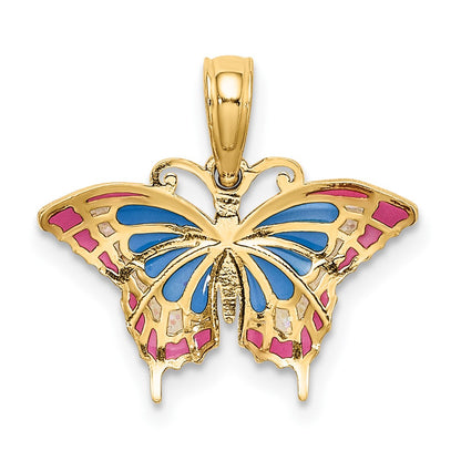 10K Small Blue and Red Enameled Butterfly Charm