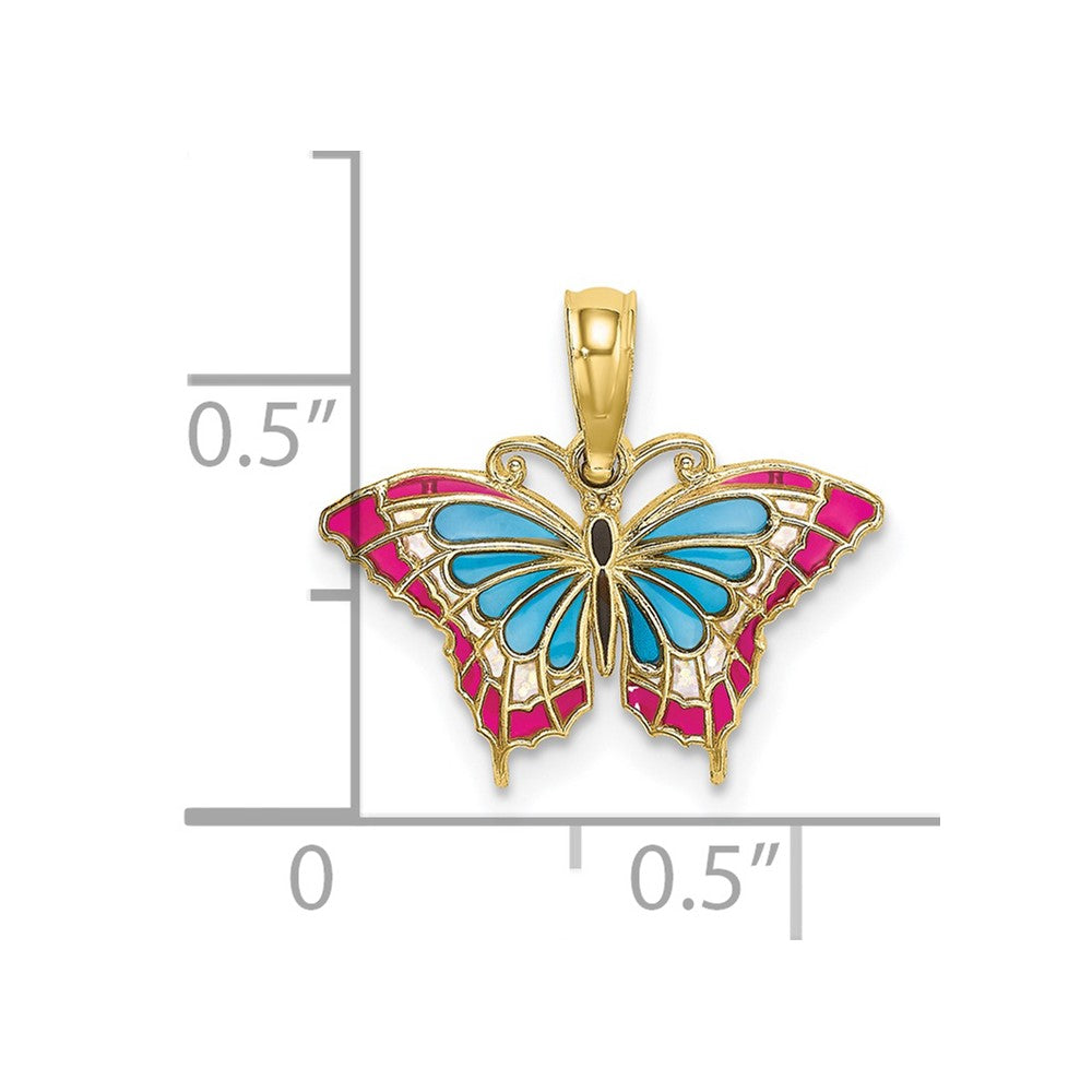 10K Small Blue and Red Enameled Butterfly Charm
