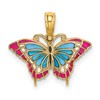 10K Small Blue and Red Enameled Butterfly Charm