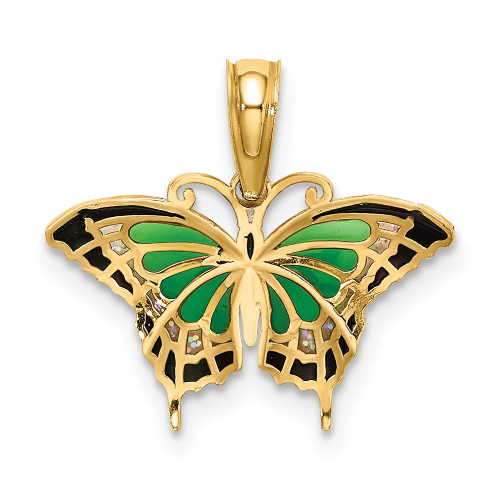 10K Small Green and Black Enameled Butterfly Charm