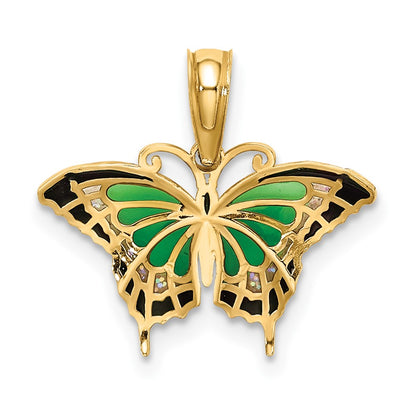 10K Small Green and Black Enameled Butterfly Charm