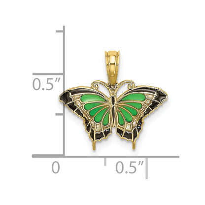 10K Small Green and Black Enameled Butterfly Charm