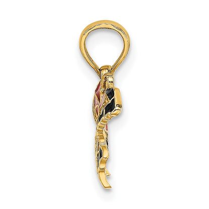 10K Small Pink and Black Enameled Butterfly Charm