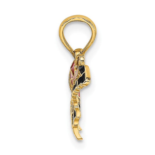 10K Small Pink and Black Enameled Butterfly Charm