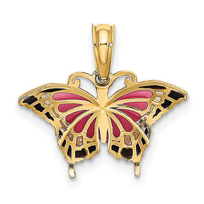 10K Small Pink and Black Enameled Butterfly Charm