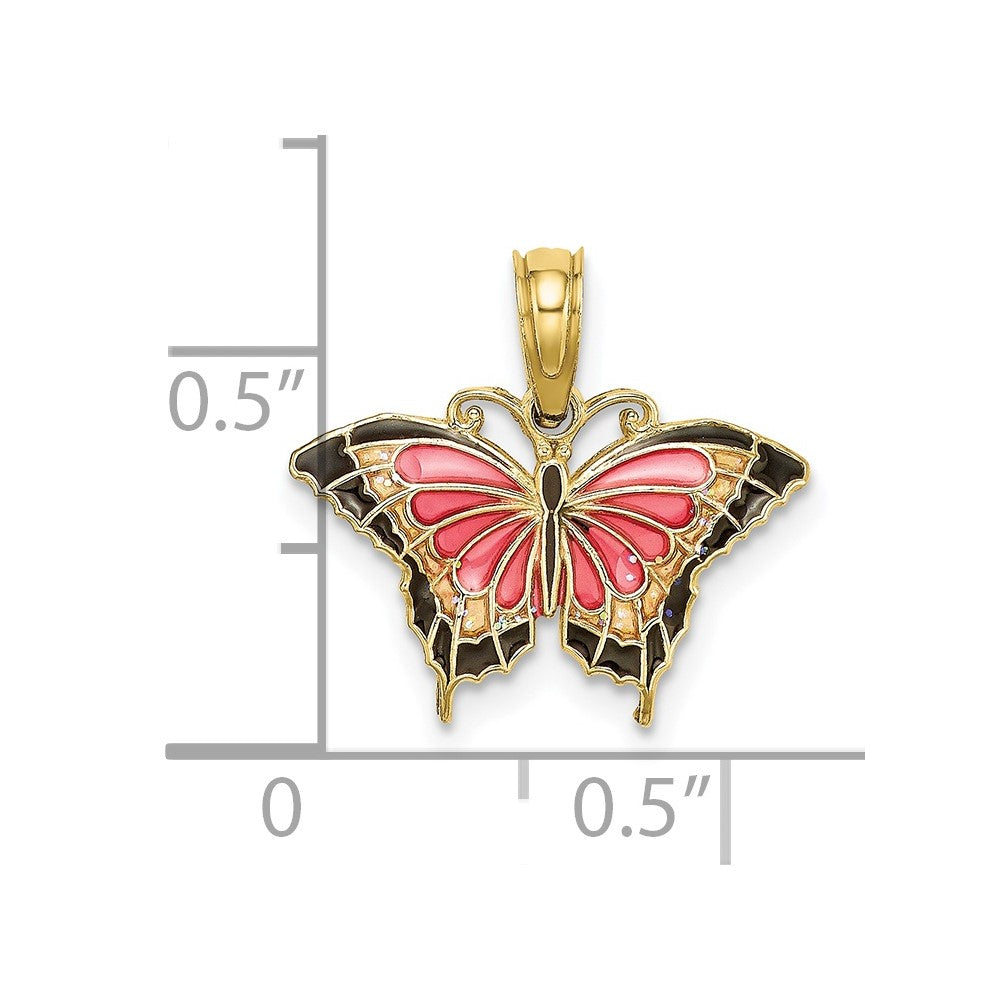 10K Small Pink and Black Enameled Butterfly Charm