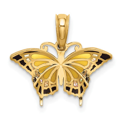 10K Small Yellow and Black Enameled Butterfly Charm